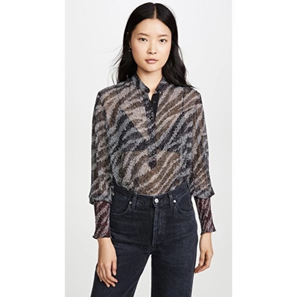 Rag & Bone Black Multi Zebra Maris Silk Popover Relaxed Fit Blouse Size Small - Picture 1 of 12